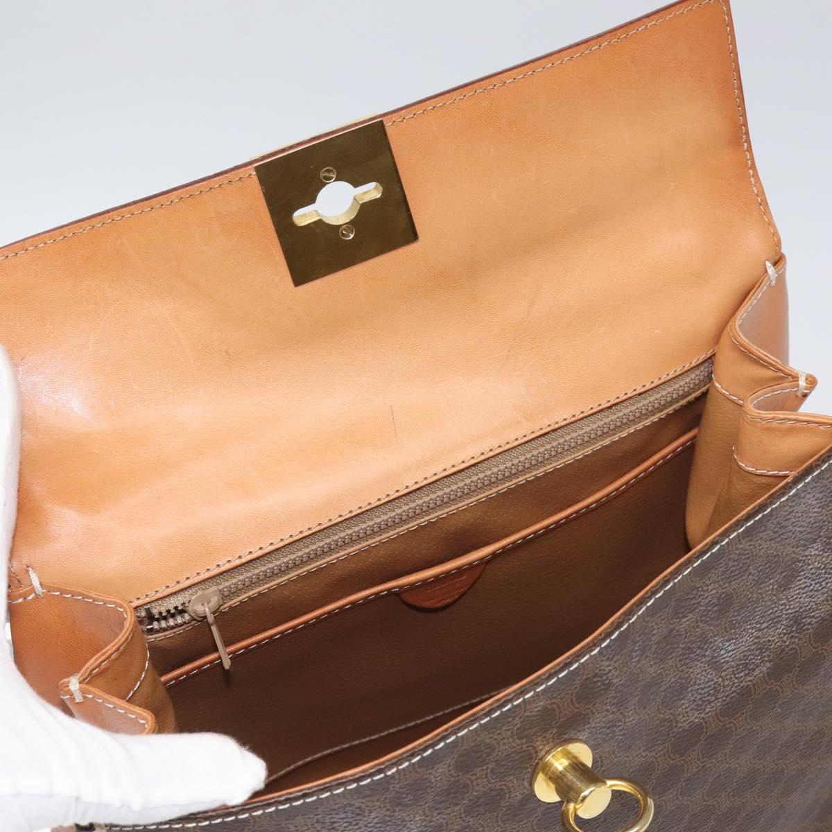 CELINE Macadam Canvas Hand Bag PVC Brown Gold Auth 115067