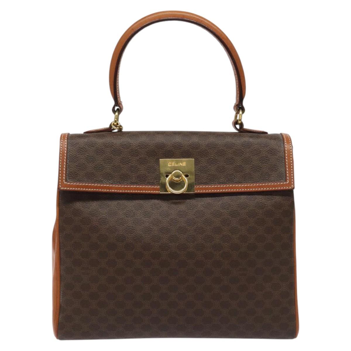 CELINE Macadam Canvas Hand Bag PVC Brown Gold Auth 115067