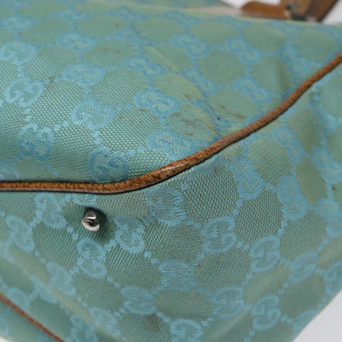 GUCCI GG Canvas Tote Bag Turquoise Blue 113017 Auth 115077