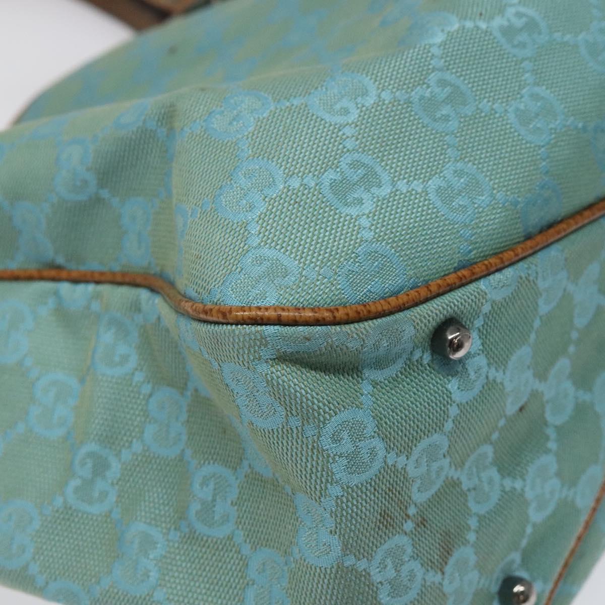 GUCCI GG Canvas Tote Bag Turquoise Blue 113017 Auth 115077