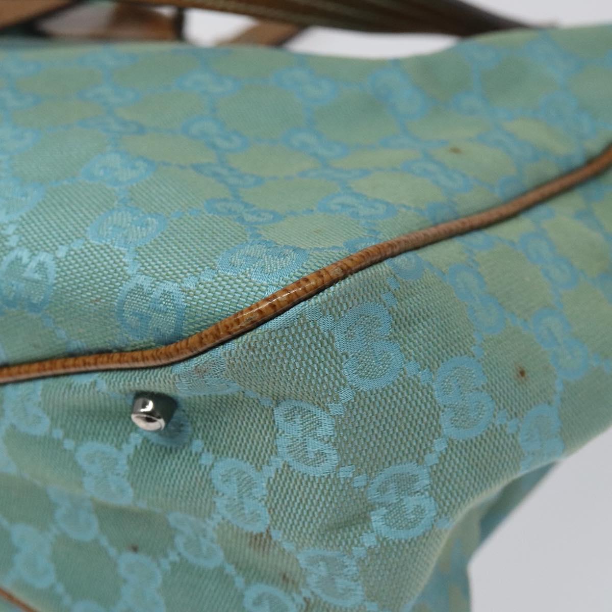 GUCCI GG Canvas Tote Bag Turquoise Blue 113017 Auth 115077