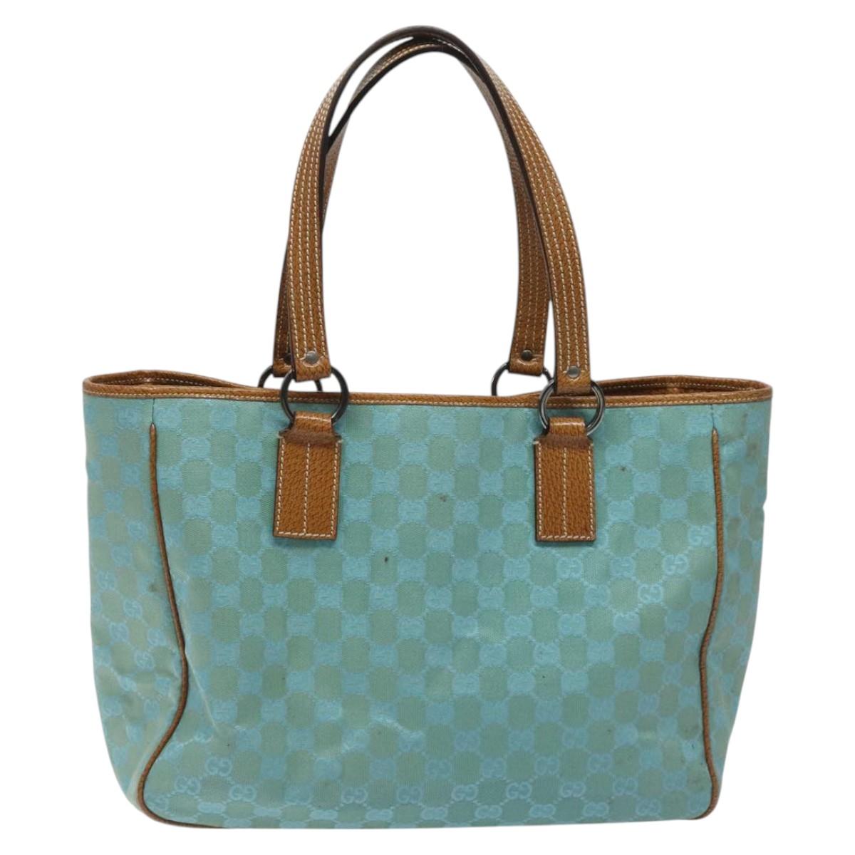 GUCCI GG Canvas Tote Bag Turquoise Blue 113017 Auth 115077