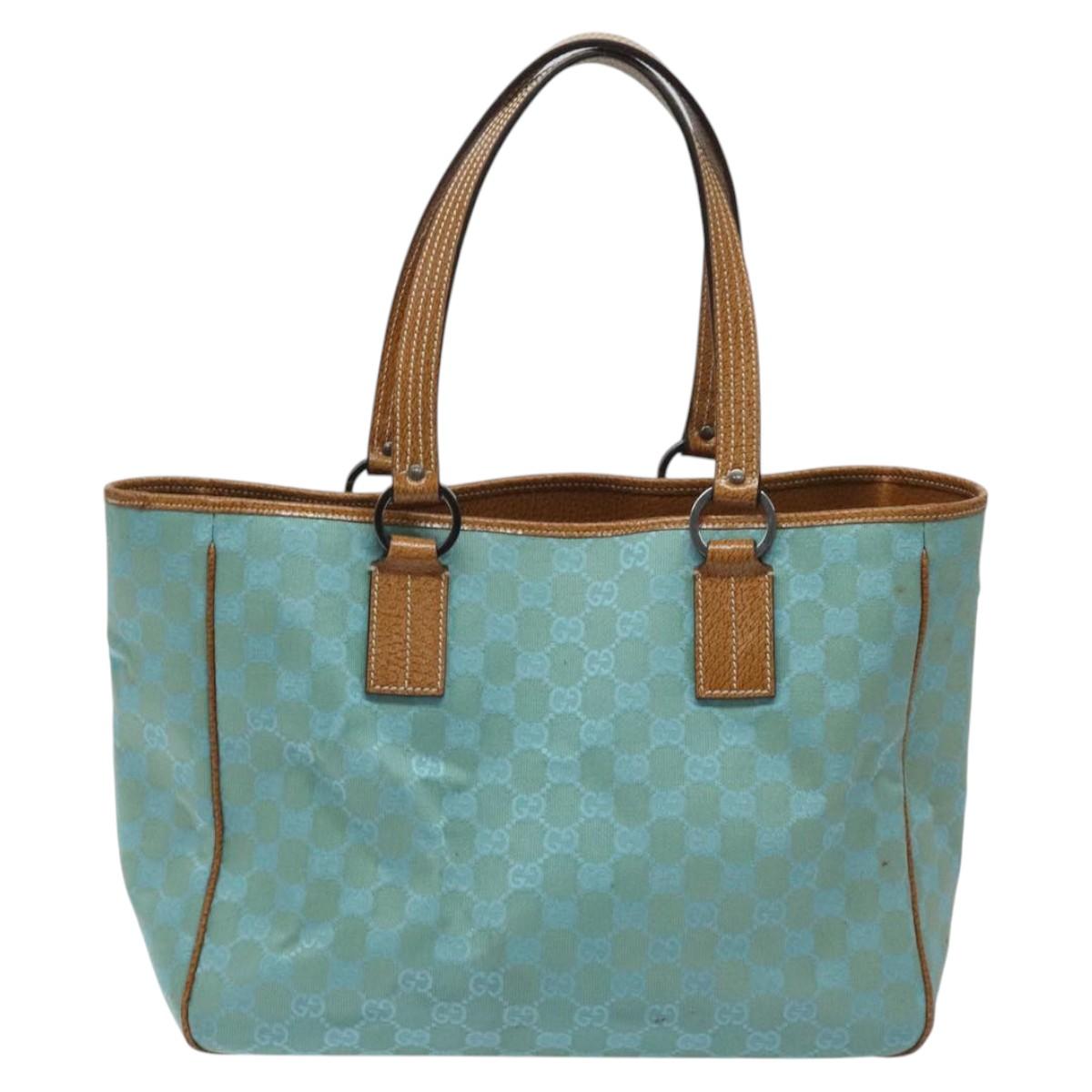 GUCCI GG Canvas Tote Bag Turquoise Blue 113017 Auth 115077