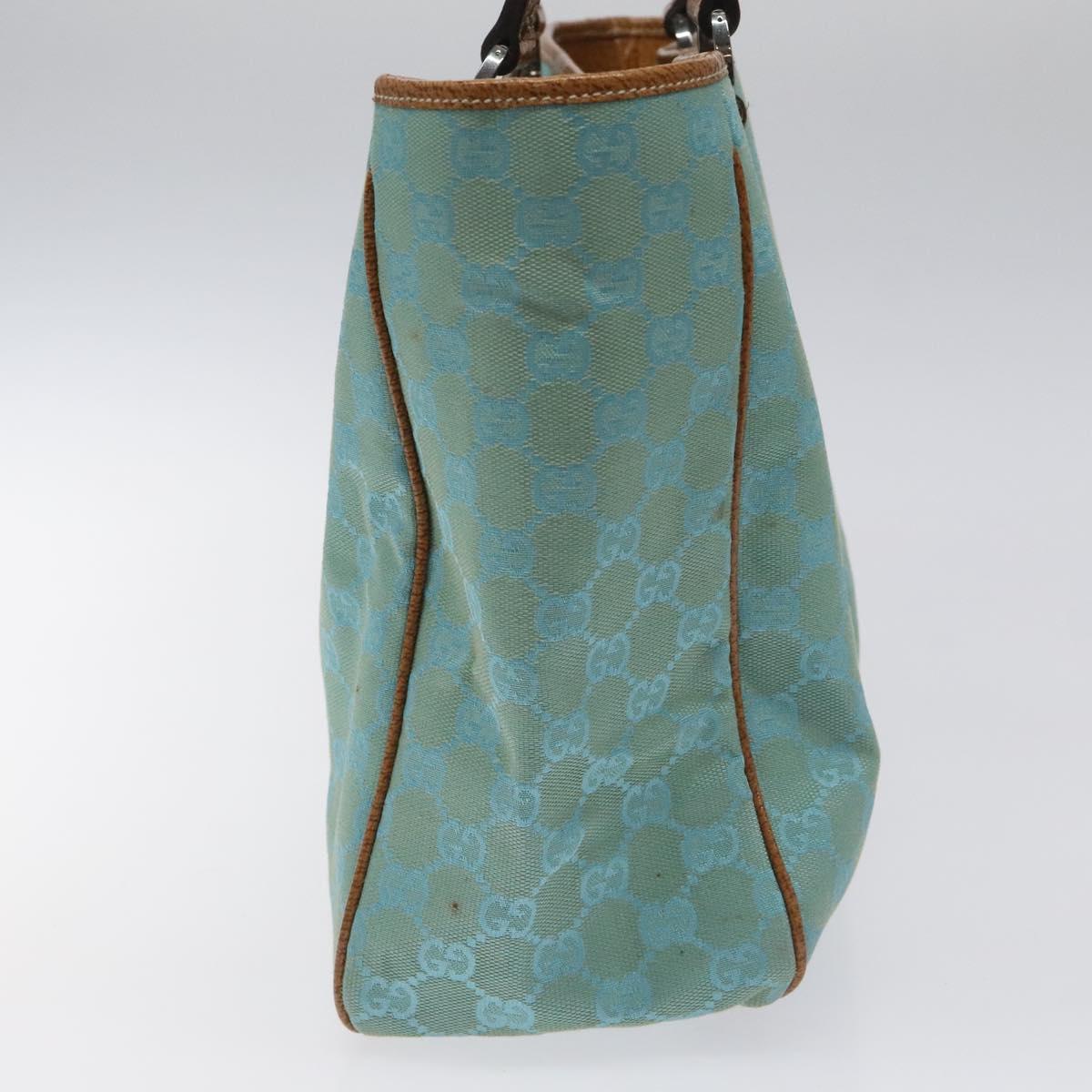 GUCCI GG Canvas Tote Bag Turquoise Blue 113017 Auth 115077