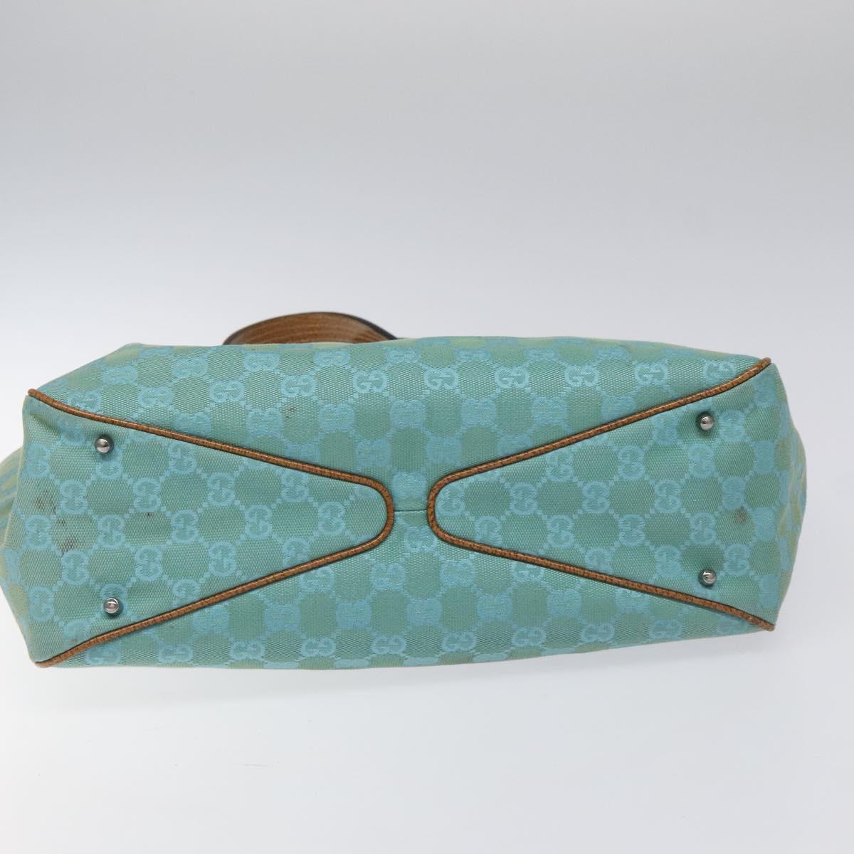 GUCCI GG Canvas Tote Bag Turquoise Blue 113017 Auth 115077