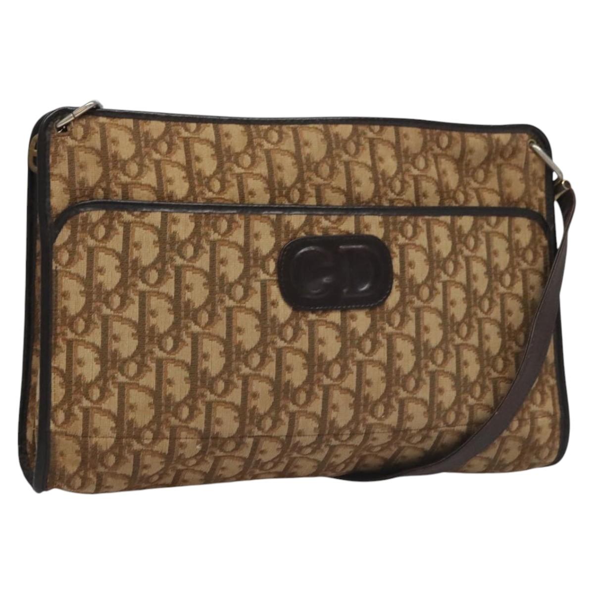 Christian Dior Trotter Canvas Shoulder Bag Brown Auth 115096