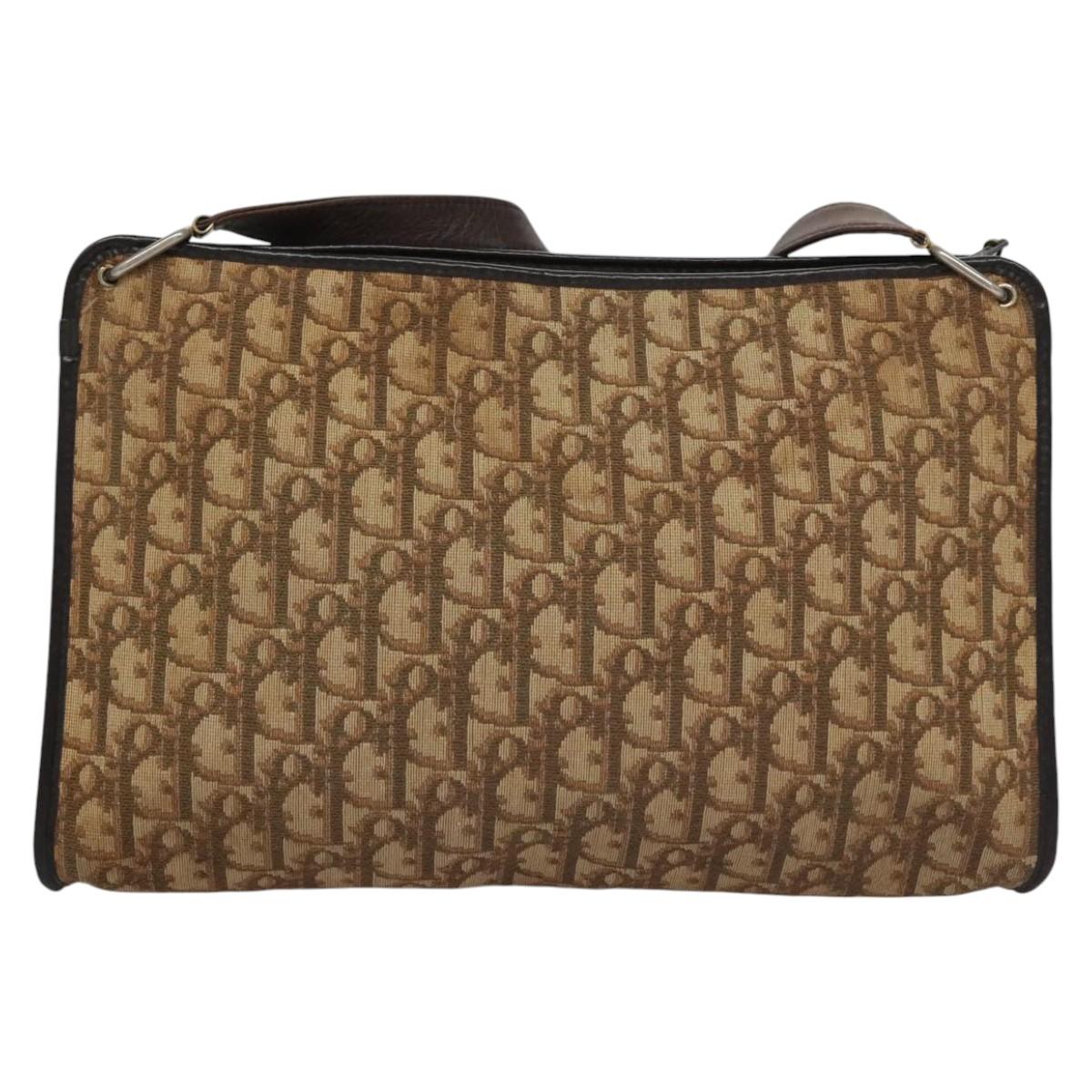 Christian Dior Trotter Canvas Shoulder Bag Brown Auth 115096