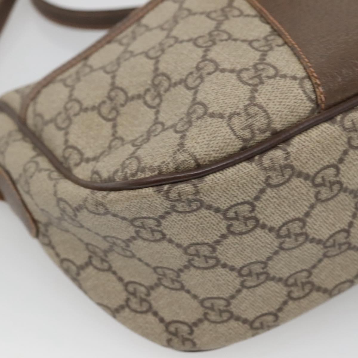 GUCCI GG Supreme Web Sherry Line Shoulder Bag PVC Beige Gold Red Auth 115099