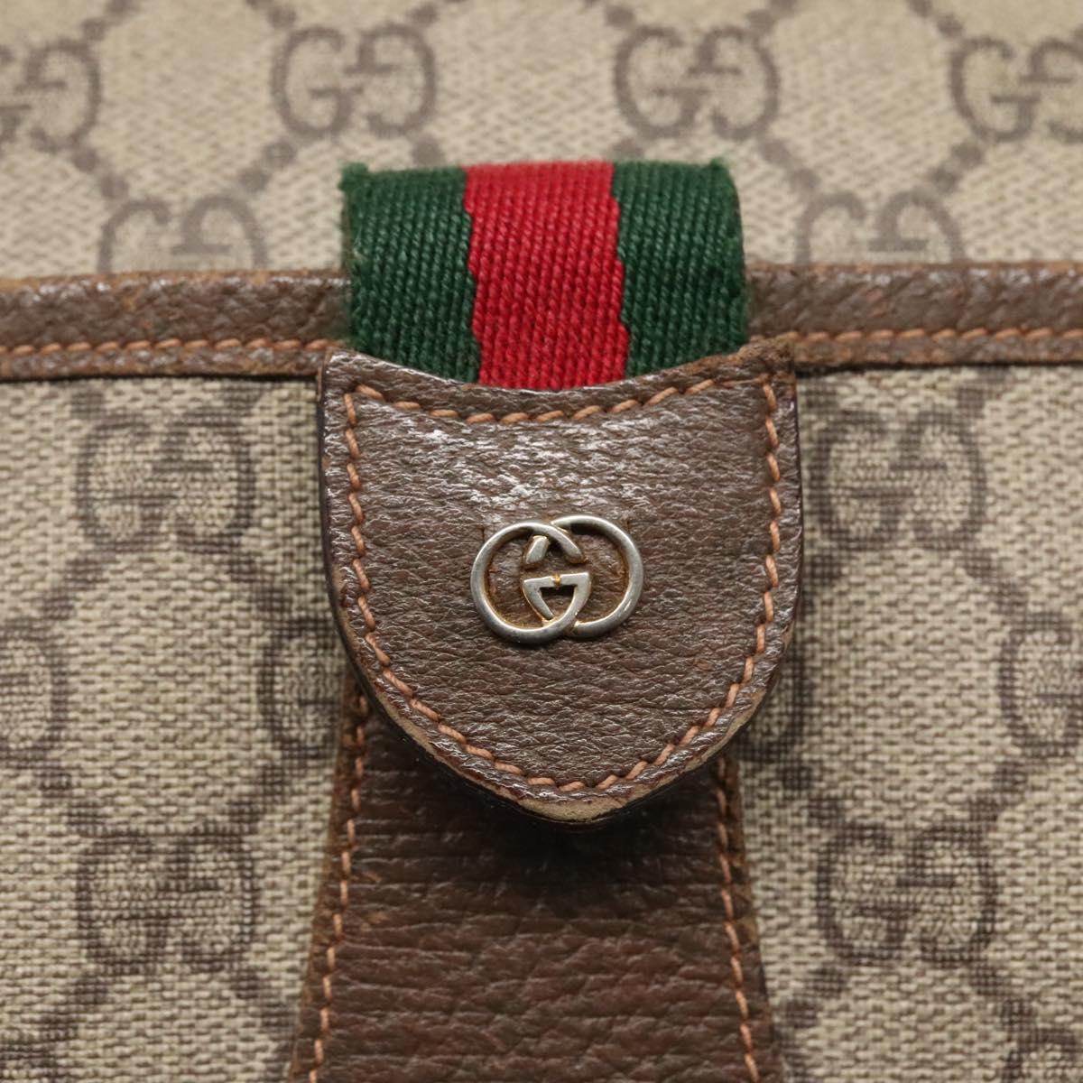 GUCCI GG Supreme Web Sherry Line Shoulder Bag PVC Beige Gold Red Auth 115099