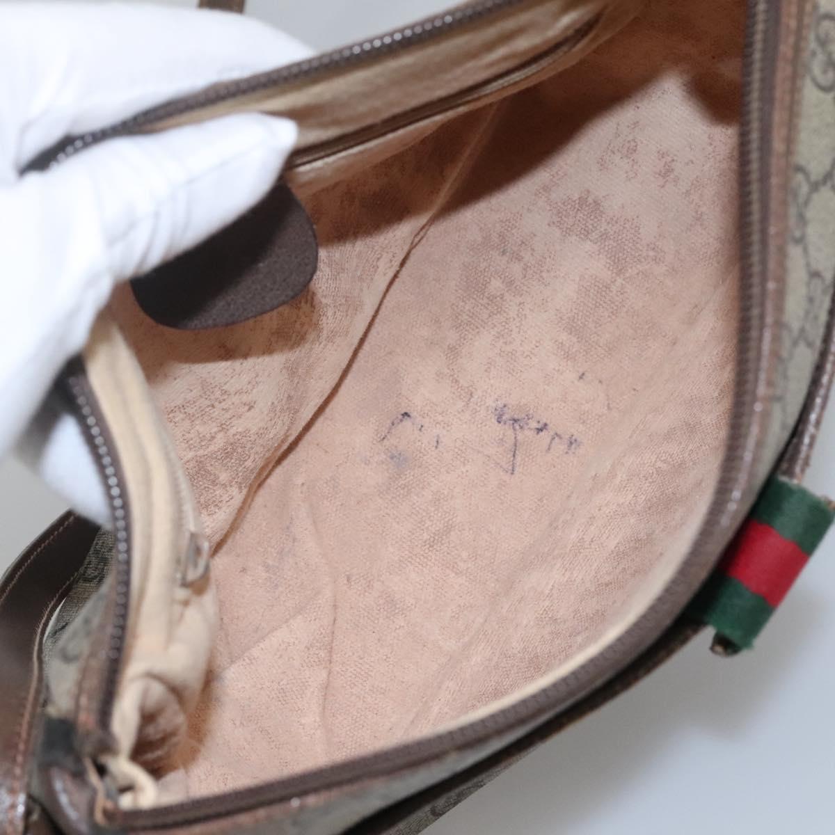 GUCCI GG Supreme Web Sherry Line Shoulder Bag PVC Beige Gold Red Auth 115099