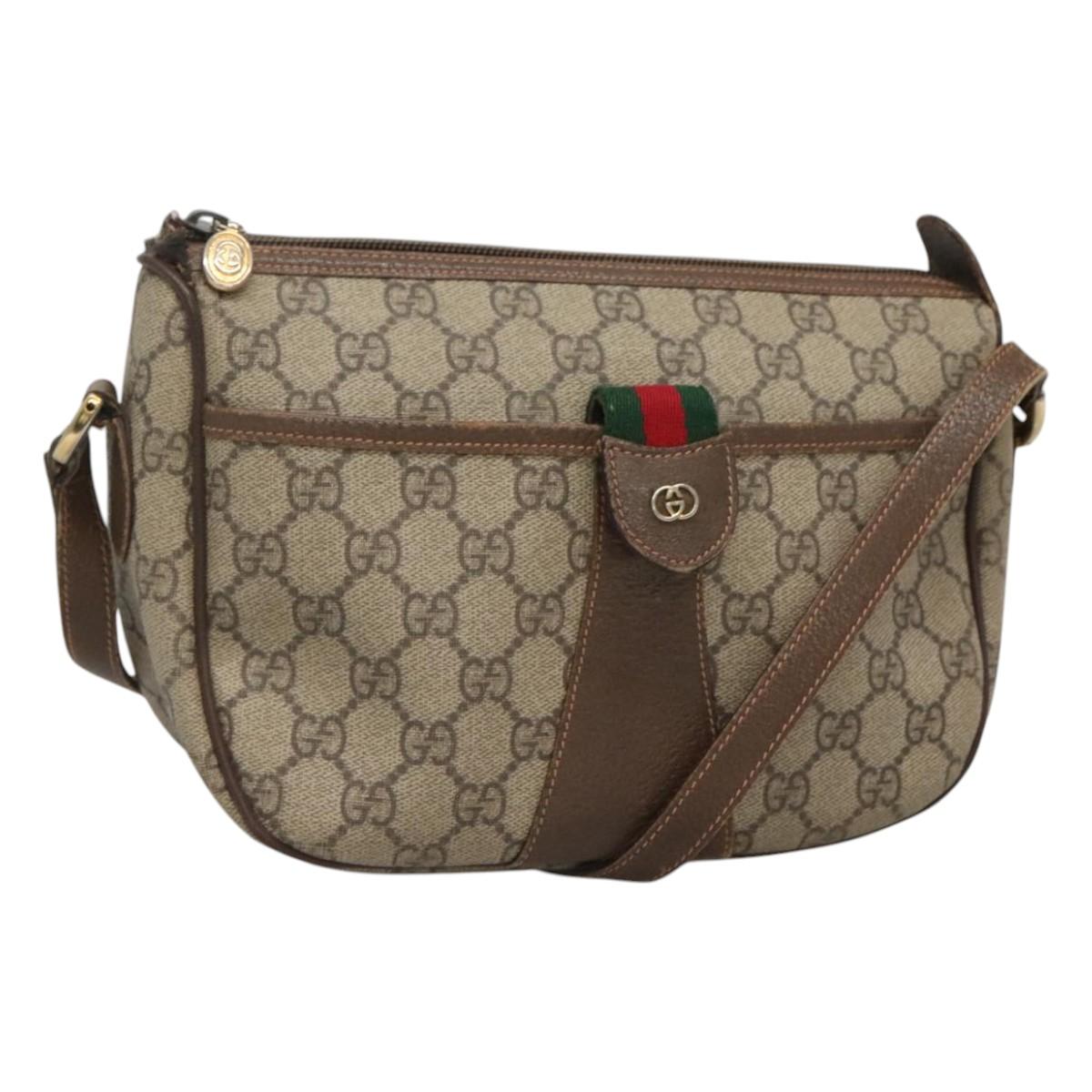 GUCCI GG Supreme Web Sherry Line Shoulder Bag PVC Beige Gold Red Auth 115099