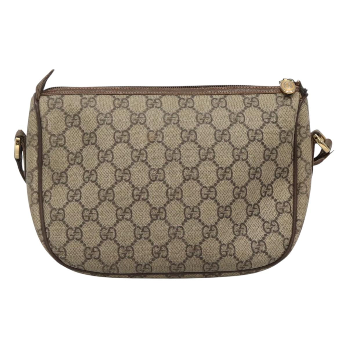 GUCCI GG Supreme Web Sherry Line Shoulder Bag PVC Beige Gold Red Auth 115099