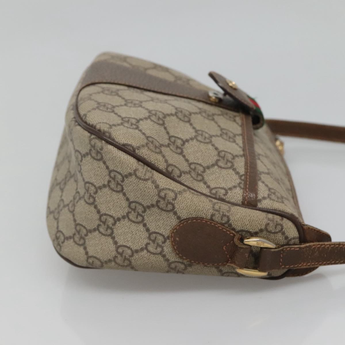 GUCCI GG Supreme Web Sherry Line Shoulder Bag PVC Beige Gold Red Auth 115099