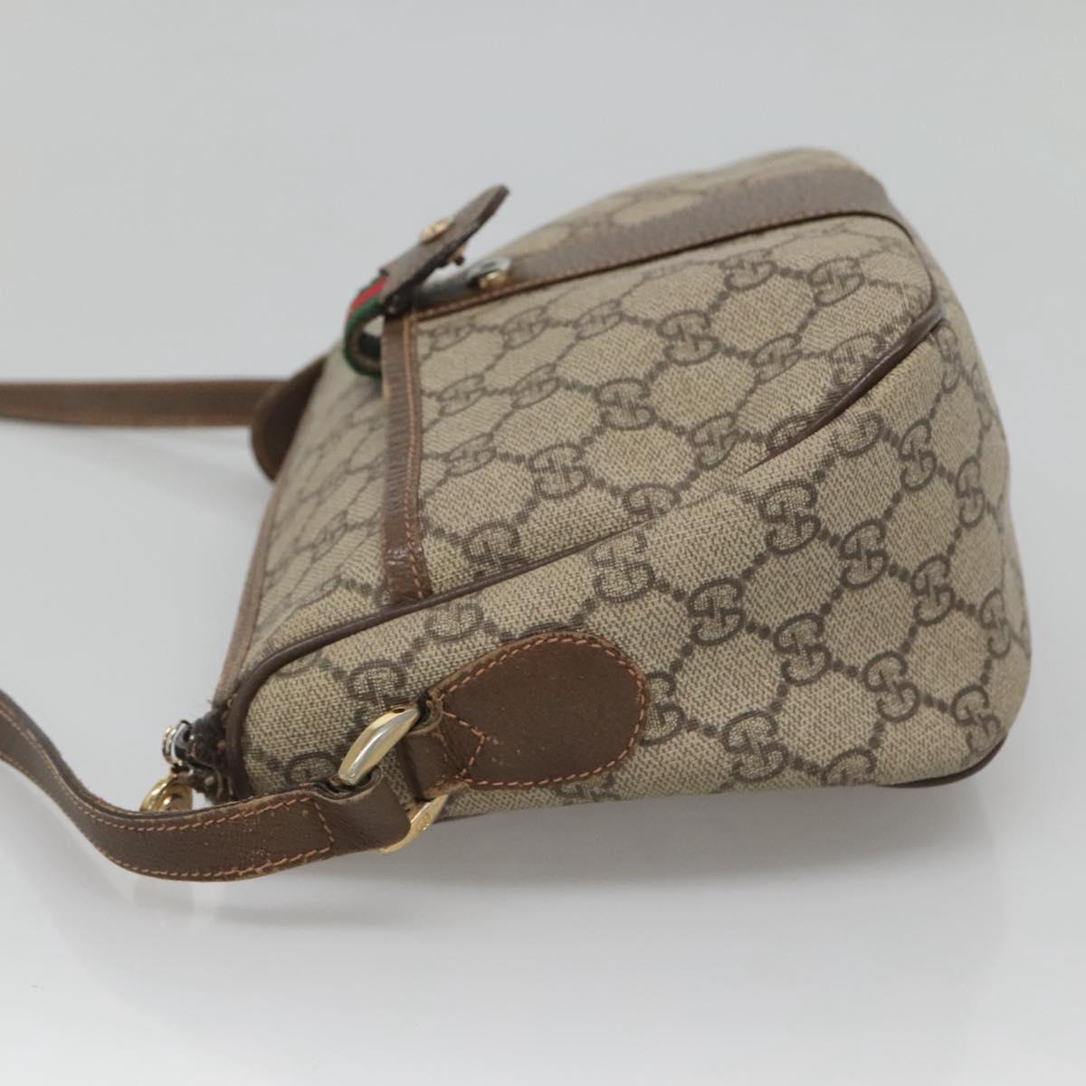 GUCCI GG Supreme Web Sherry Line Shoulder Bag PVC Beige Gold Red Auth 115099
