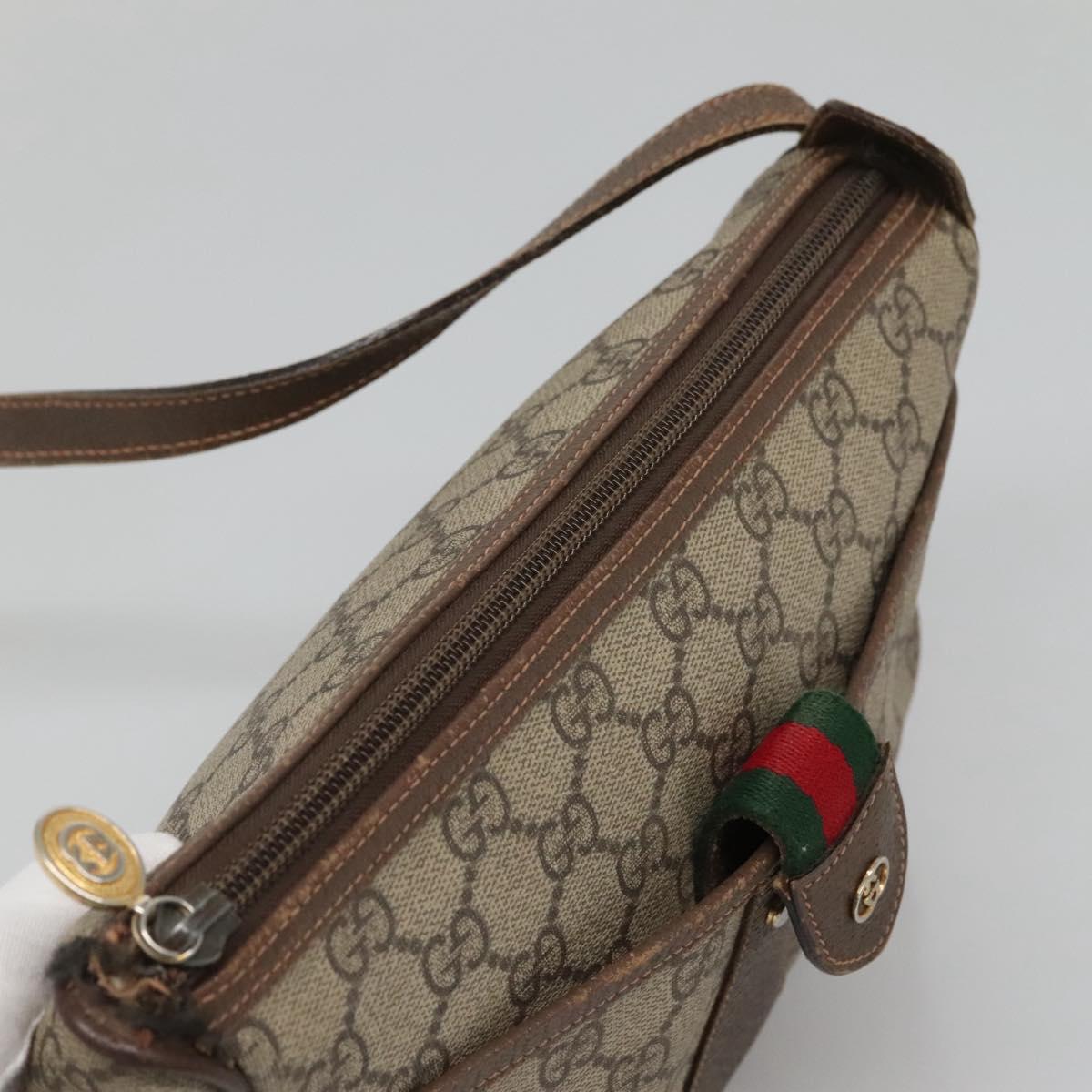 GUCCI GG Supreme Web Sherry Line Shoulder Bag PVC Beige Gold Red Auth 115099