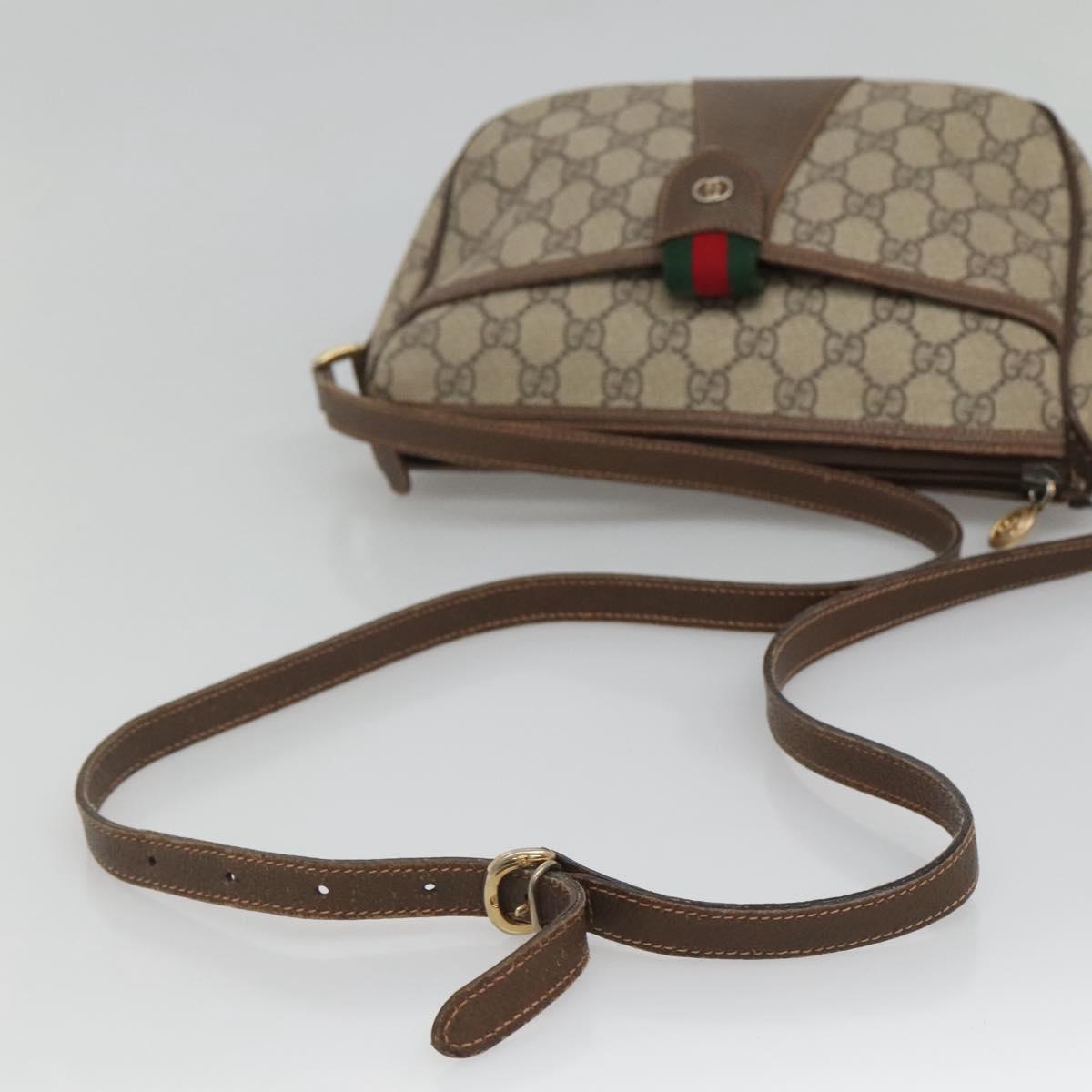 GUCCI GG Supreme Web Sherry Line Shoulder Bag PVC Beige Gold Red Auth 115099