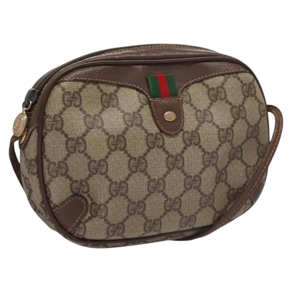 GUCCI GG Supreme Web Sherry Line Shoulder Bag PVC Red 156 02 066 Auth 115100