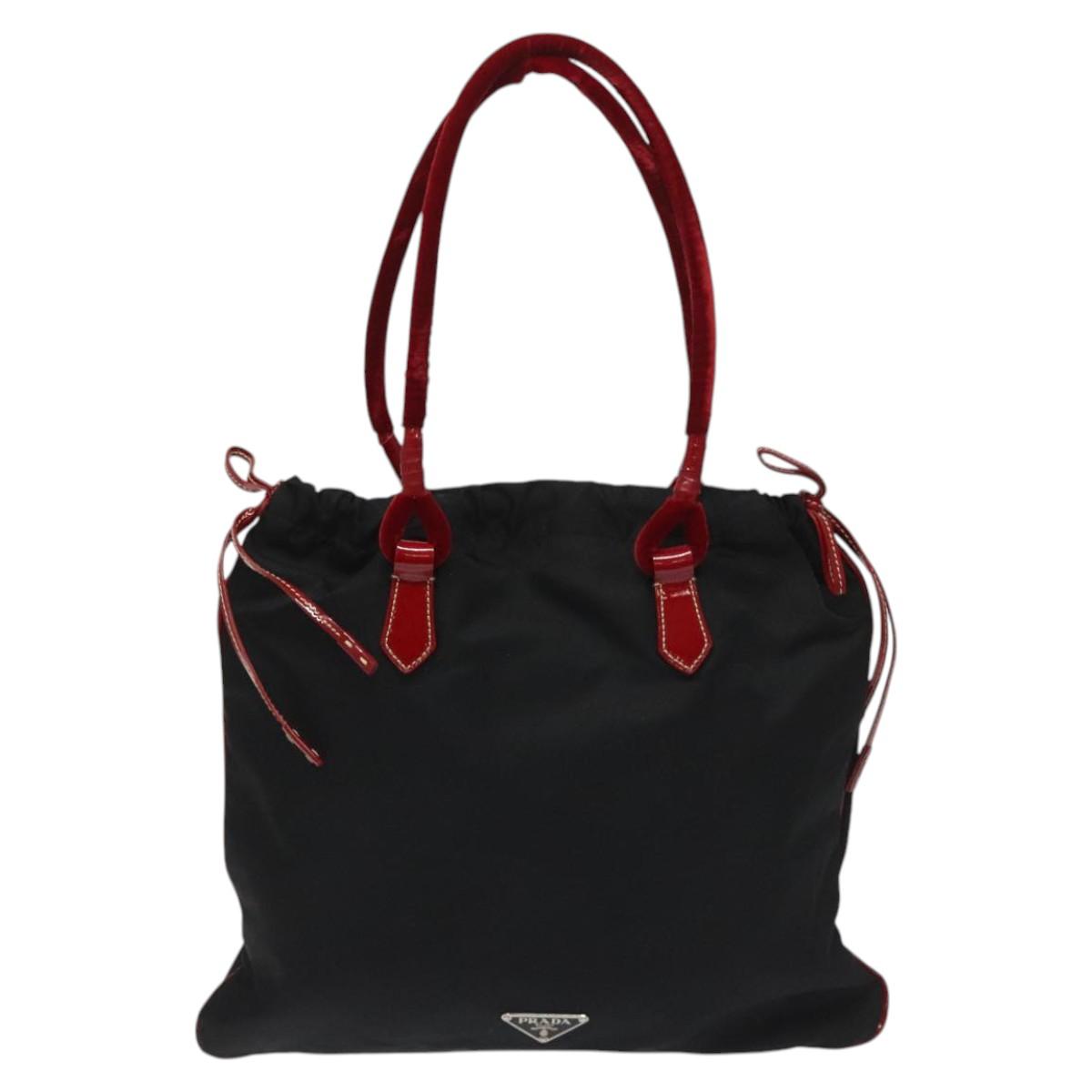 PRADA Hand Bag Nylon Black Silver Auth 115105