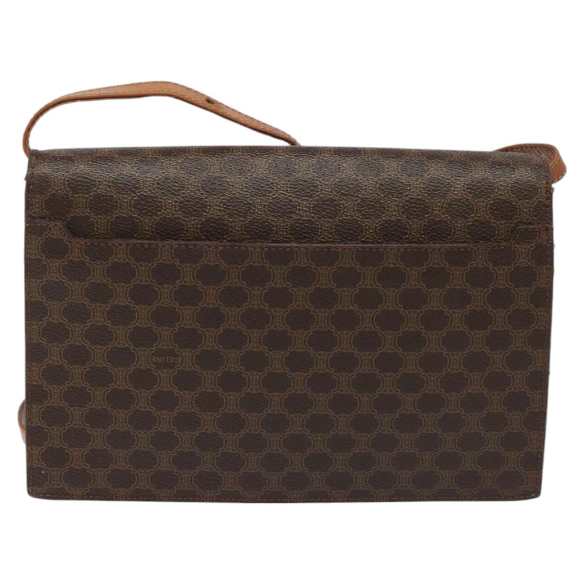 CELINE Macadam Canvas Shoulder Bag PVC Gold Brown Auth 115119