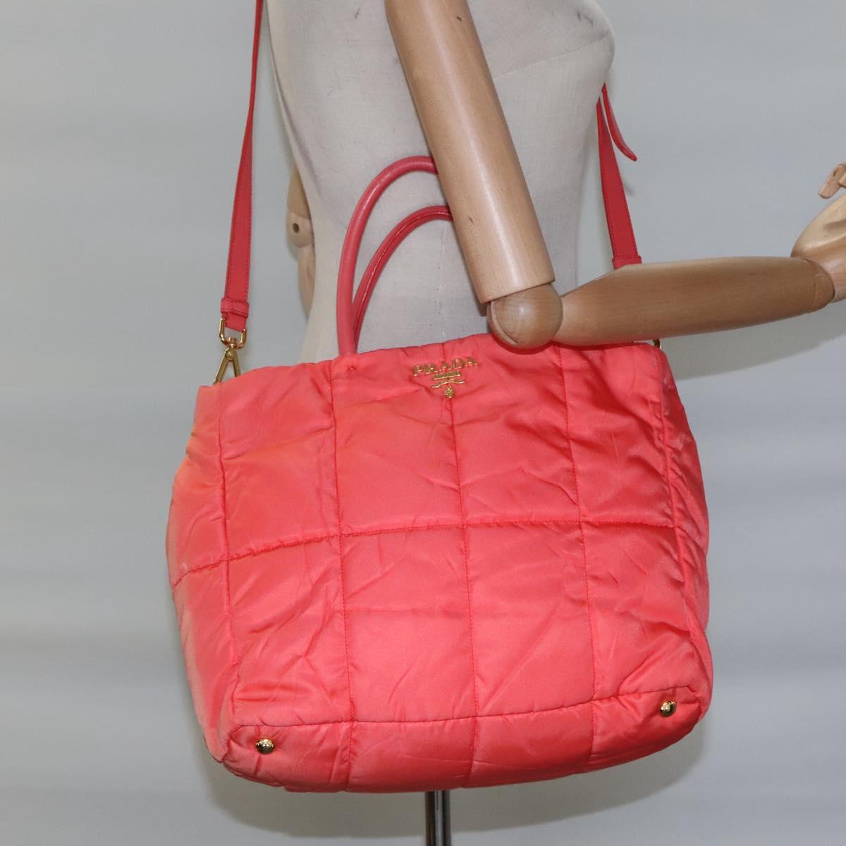 PRADA Hand Bag Nylon 2way Orange Gold Auth 115130