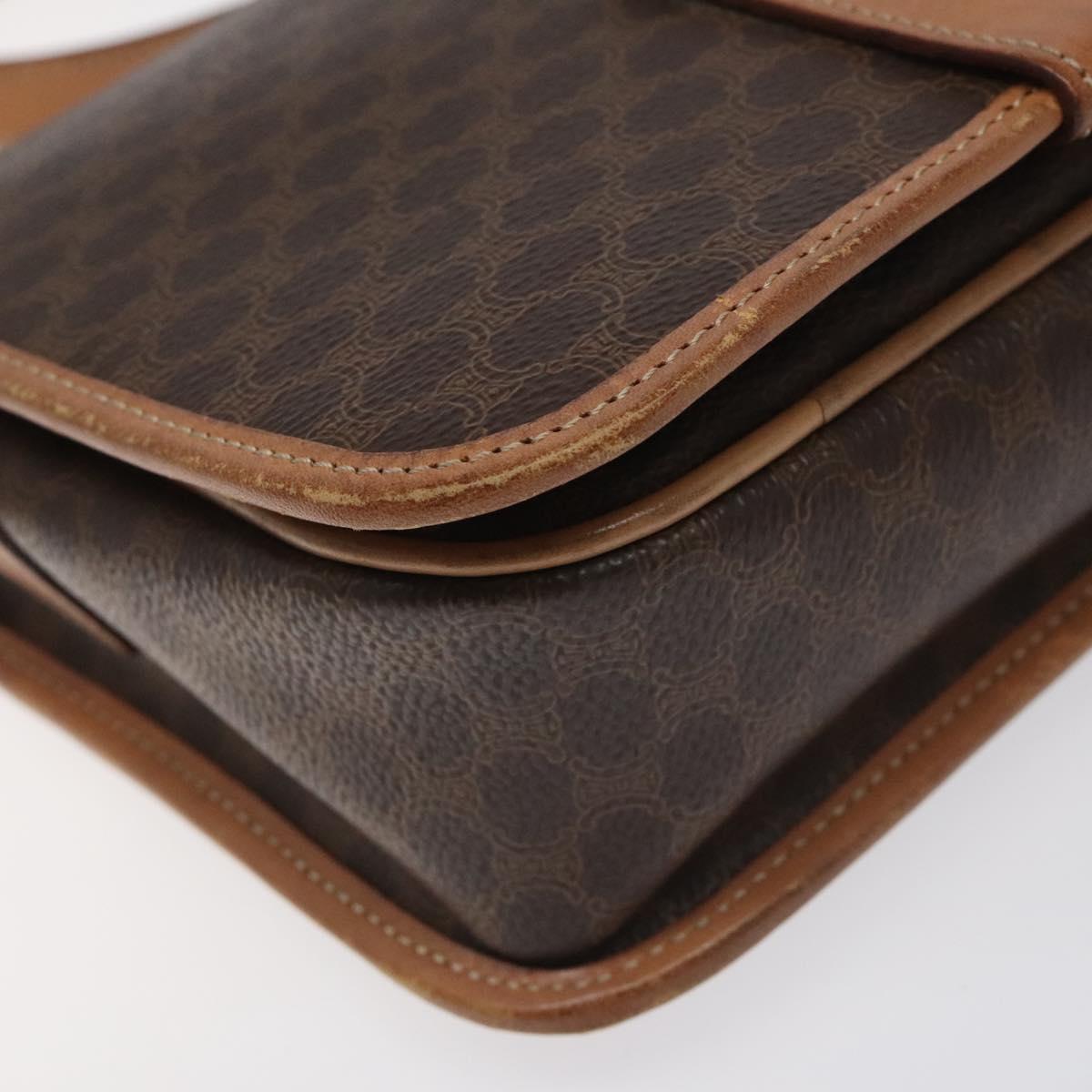 CELINE Macadam Canvas Shoulder Bag PVC Gold Brown Auth 115148