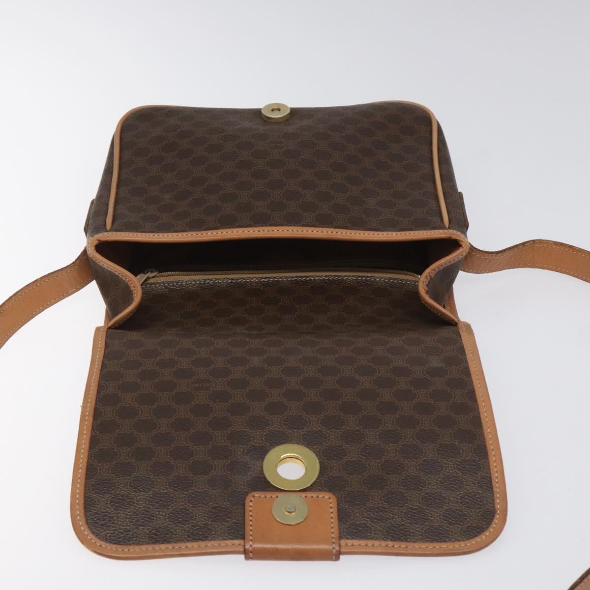 CELINE Macadam Canvas Shoulder Bag PVC Gold Brown Auth 115148
