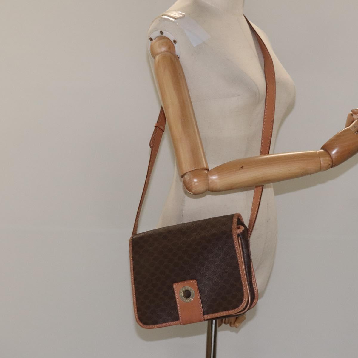 CELINE Macadam Canvas Shoulder Bag PVC Gold Brown Auth 115148