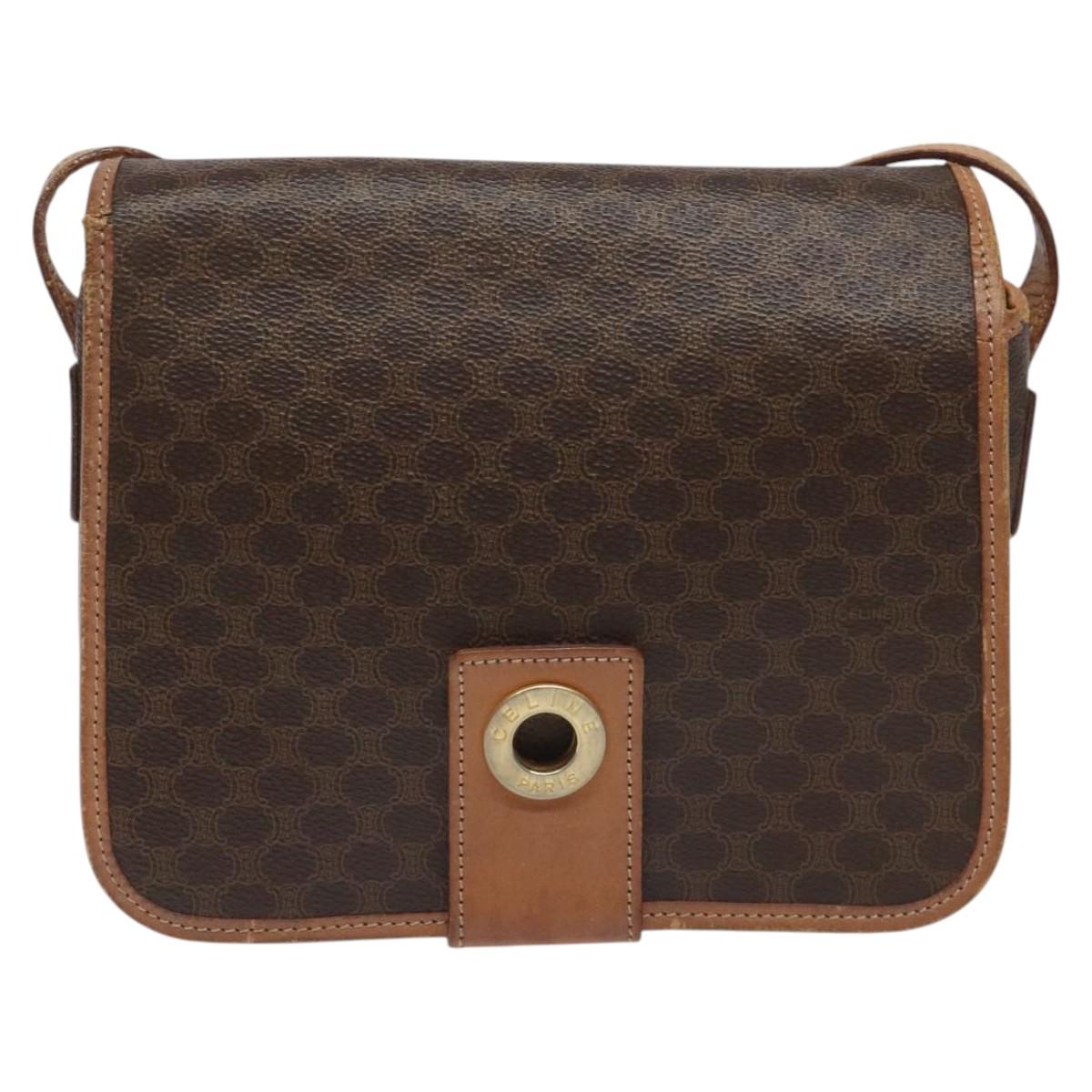 CELINE Macadam Canvas Shoulder Bag PVC Gold Brown Auth 115148