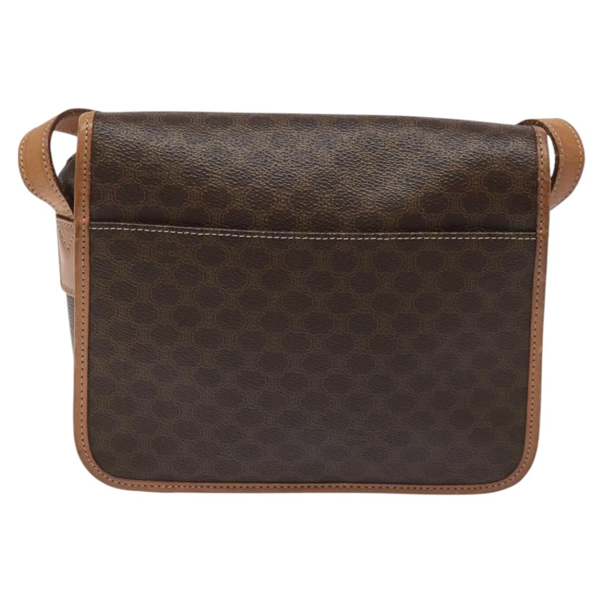 CELINE Macadam Canvas Shoulder Bag PVC Gold Brown Auth 115148