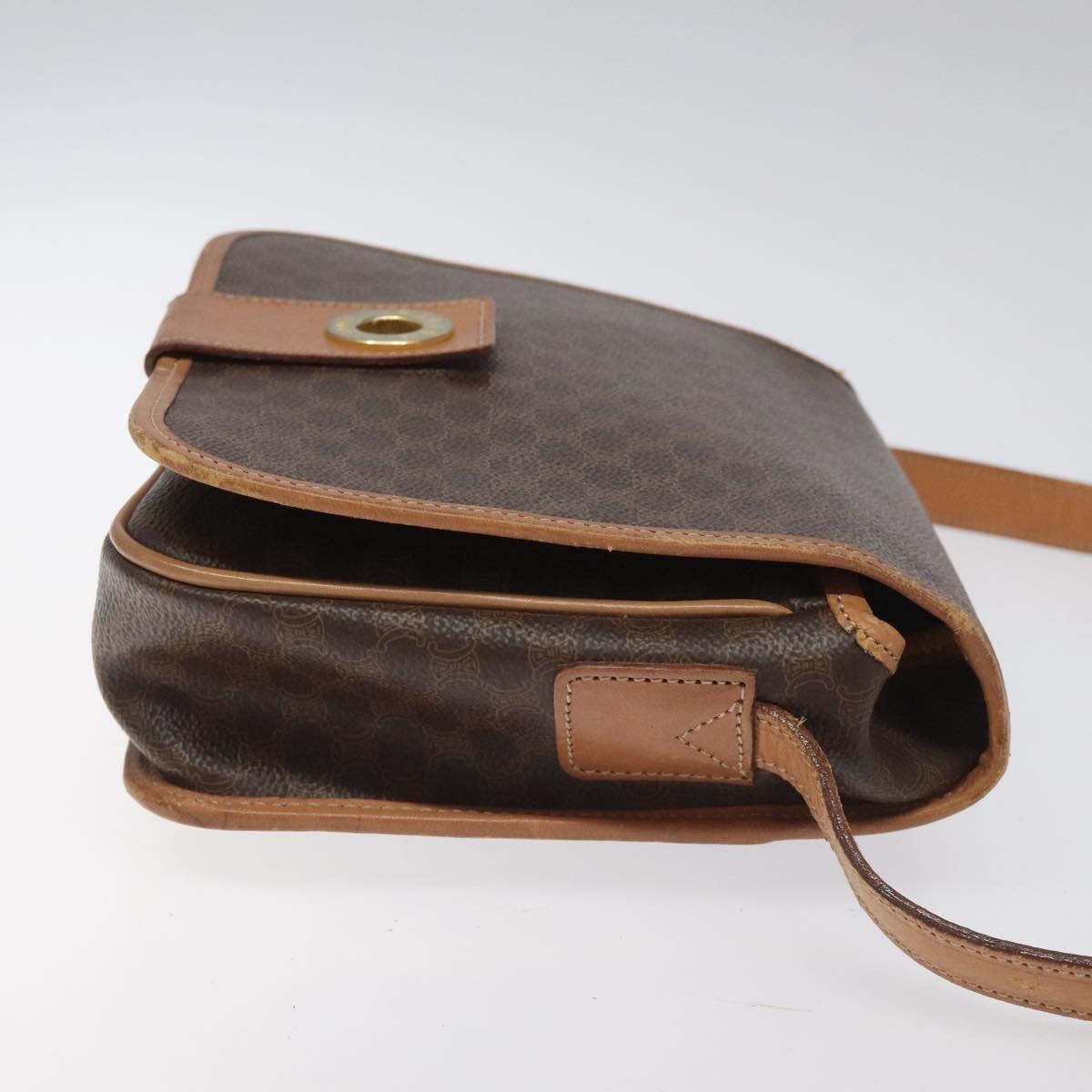 CELINE Macadam Canvas Shoulder Bag PVC Gold Brown Auth 115148