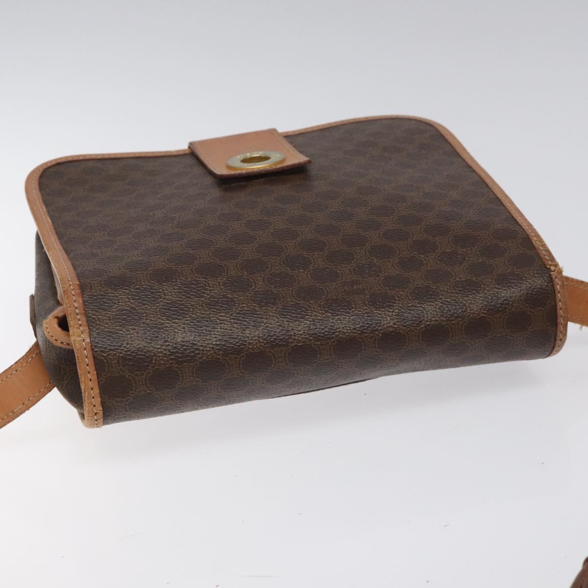 CELINE Macadam Canvas Shoulder Bag PVC Gold Brown Auth 115148