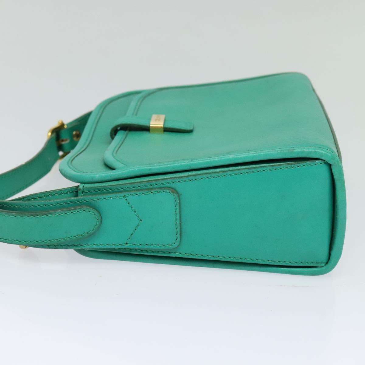 CELINE Shoulder Bag Leather Green Gold Auth 115151