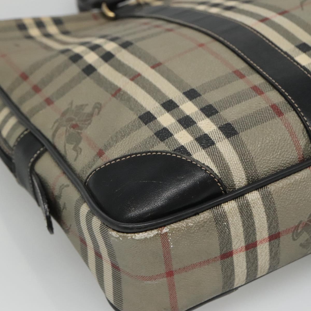 Burberrys Nova Check Business Bag PVC Leather Gray Auth 115156