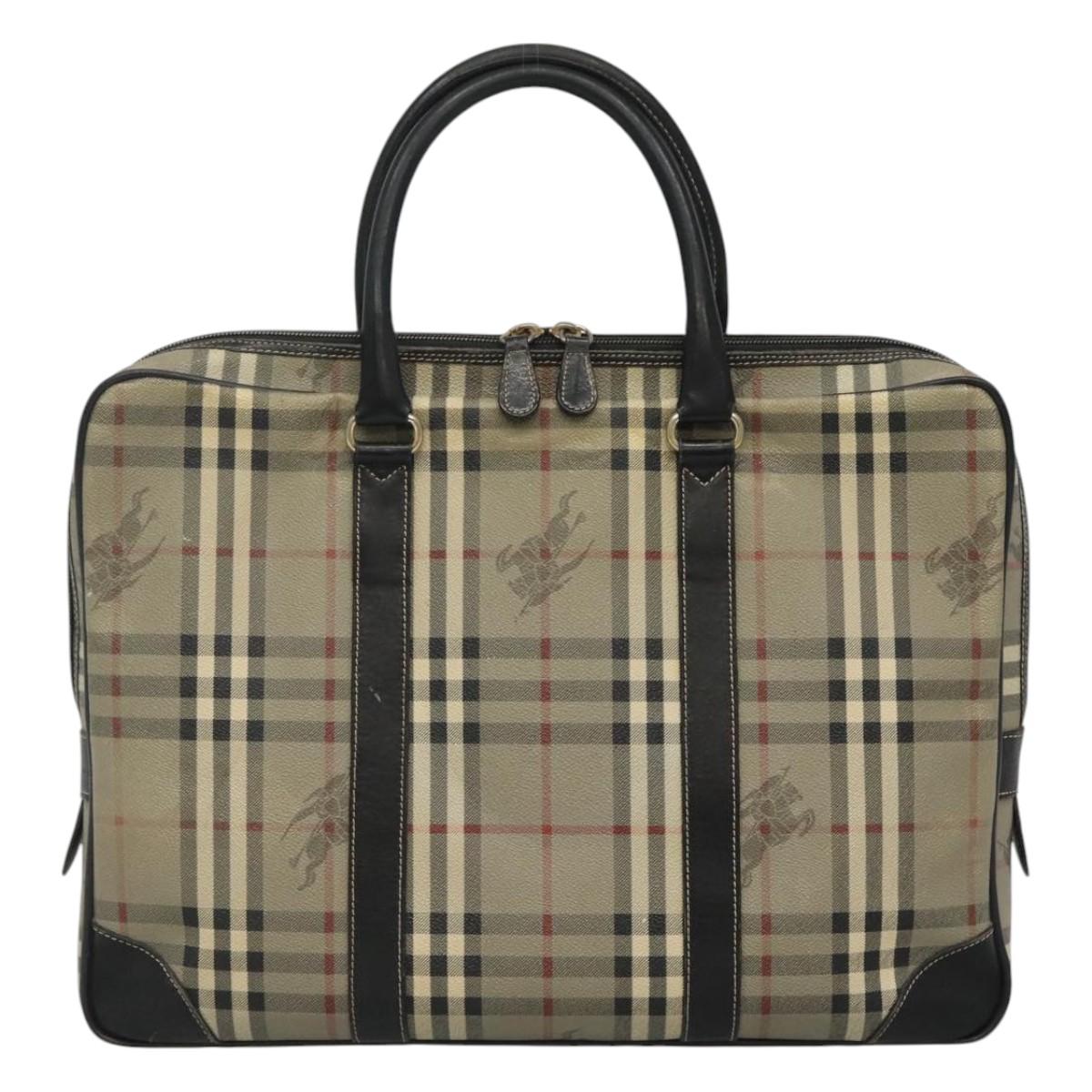 Burberrys Nova Check Business Bag PVC Leather Gray Auth 115156