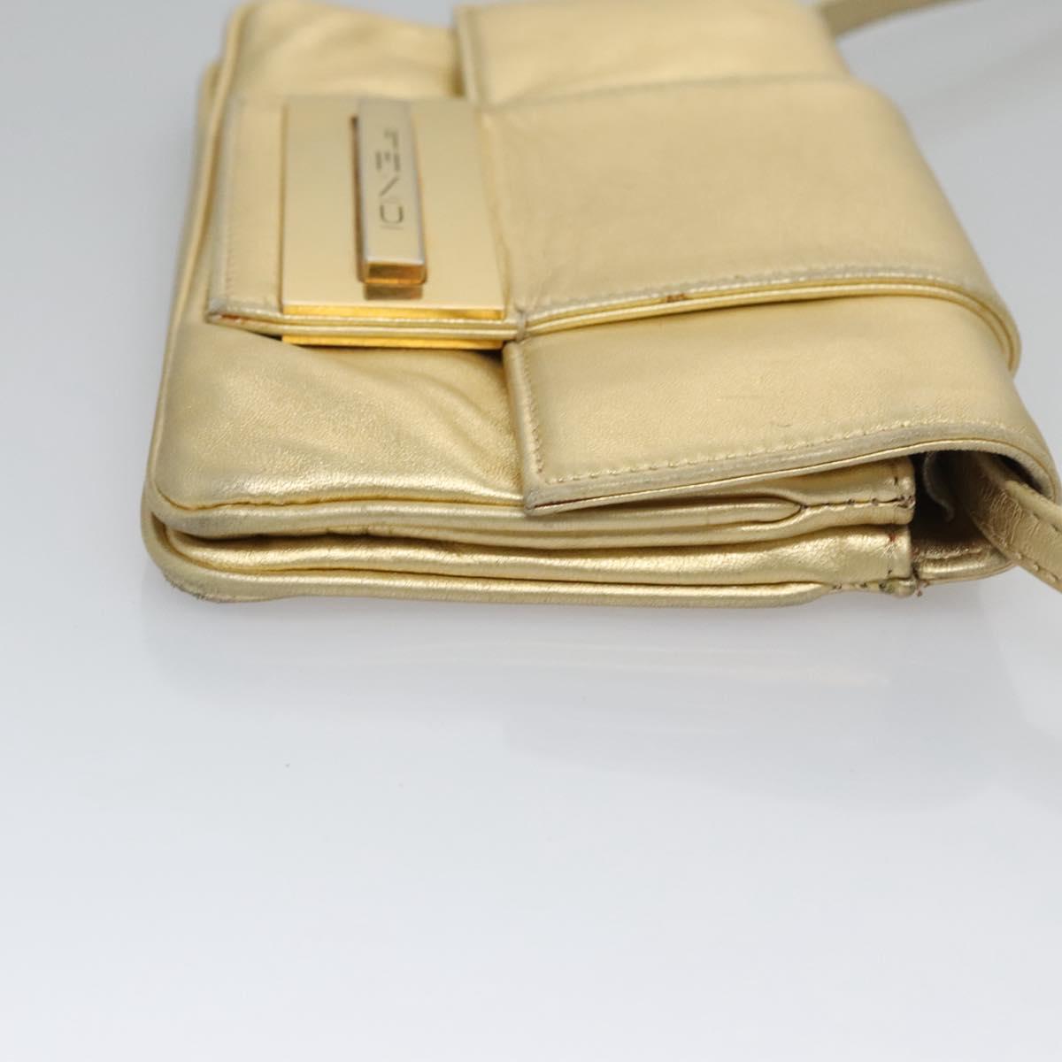 FENDI Shoulder Bag Leather Gold Auth 115157