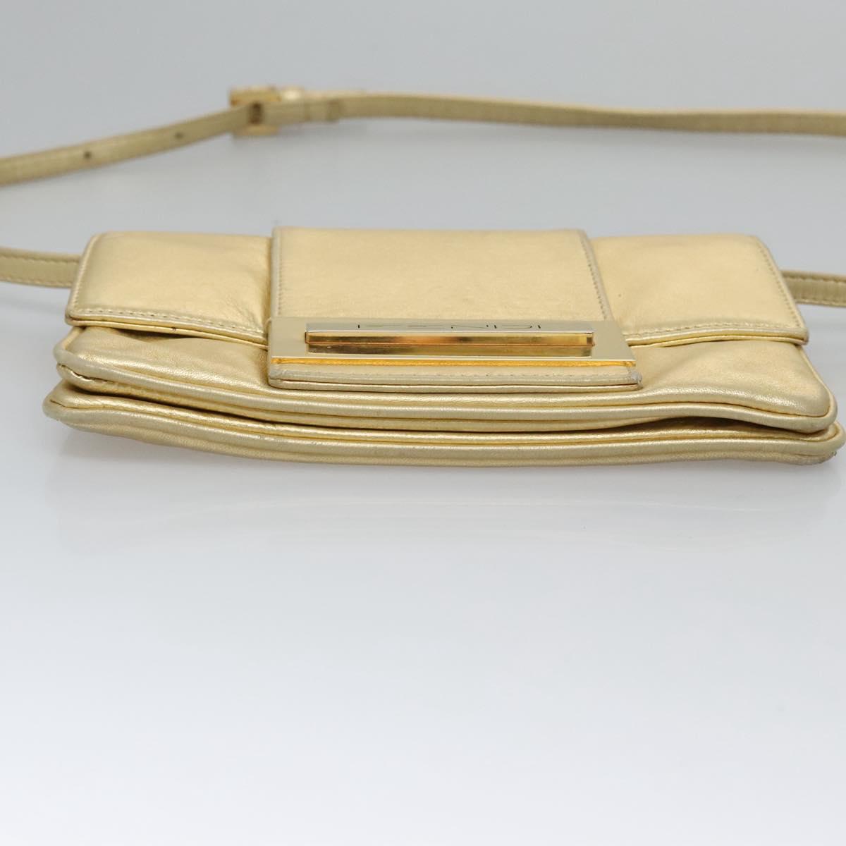 FENDI Shoulder Bag Leather Gold Auth 115157