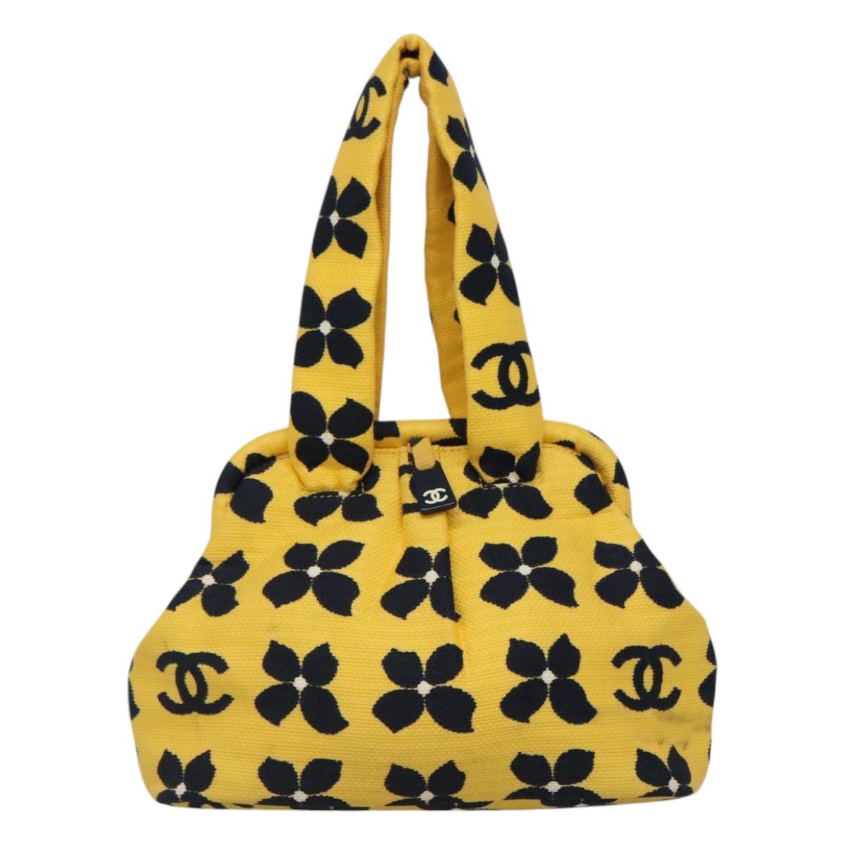 CHANEL Hand Bag Canvas Yellow CC Auth 115198
