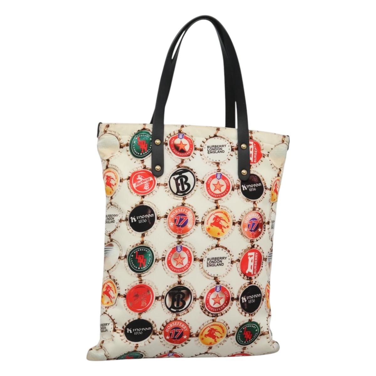 BURBERRY Tote Bag Nylon Gold White Auth 115199V