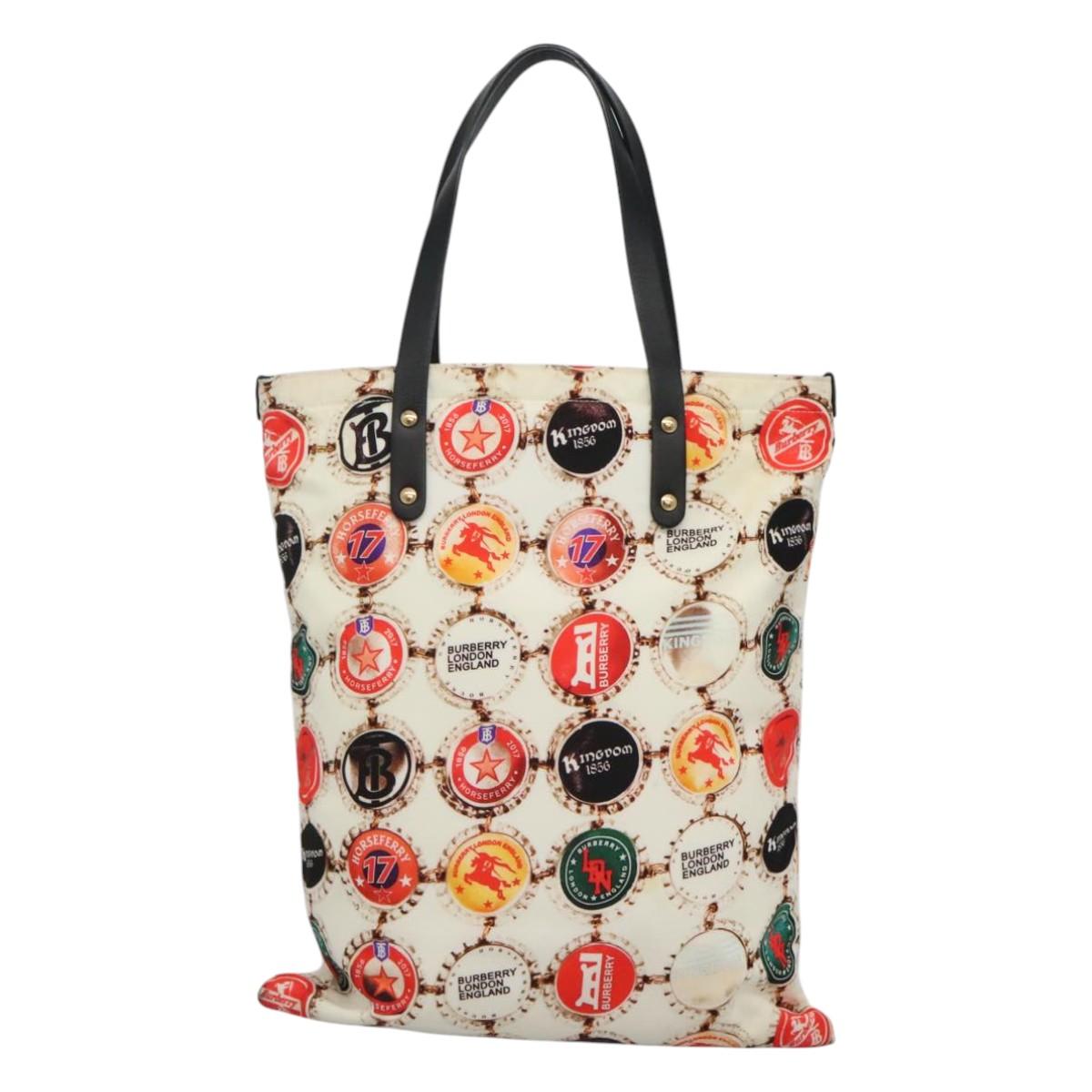 BURBERRY Tote Bag Nylon Gold White Auth 115199V