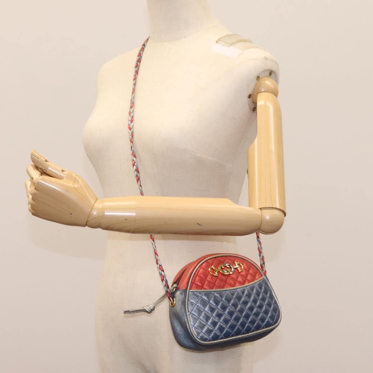 GUCCI Shoulder Bag Leather Red Blue 534951 Auth 115205