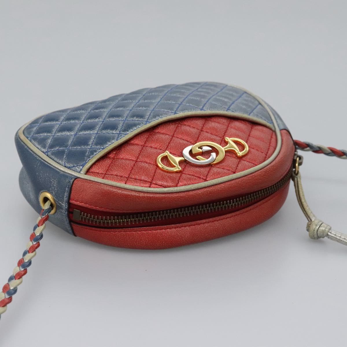 GUCCI Shoulder Bag Leather Red Blue 534951 Auth 115205