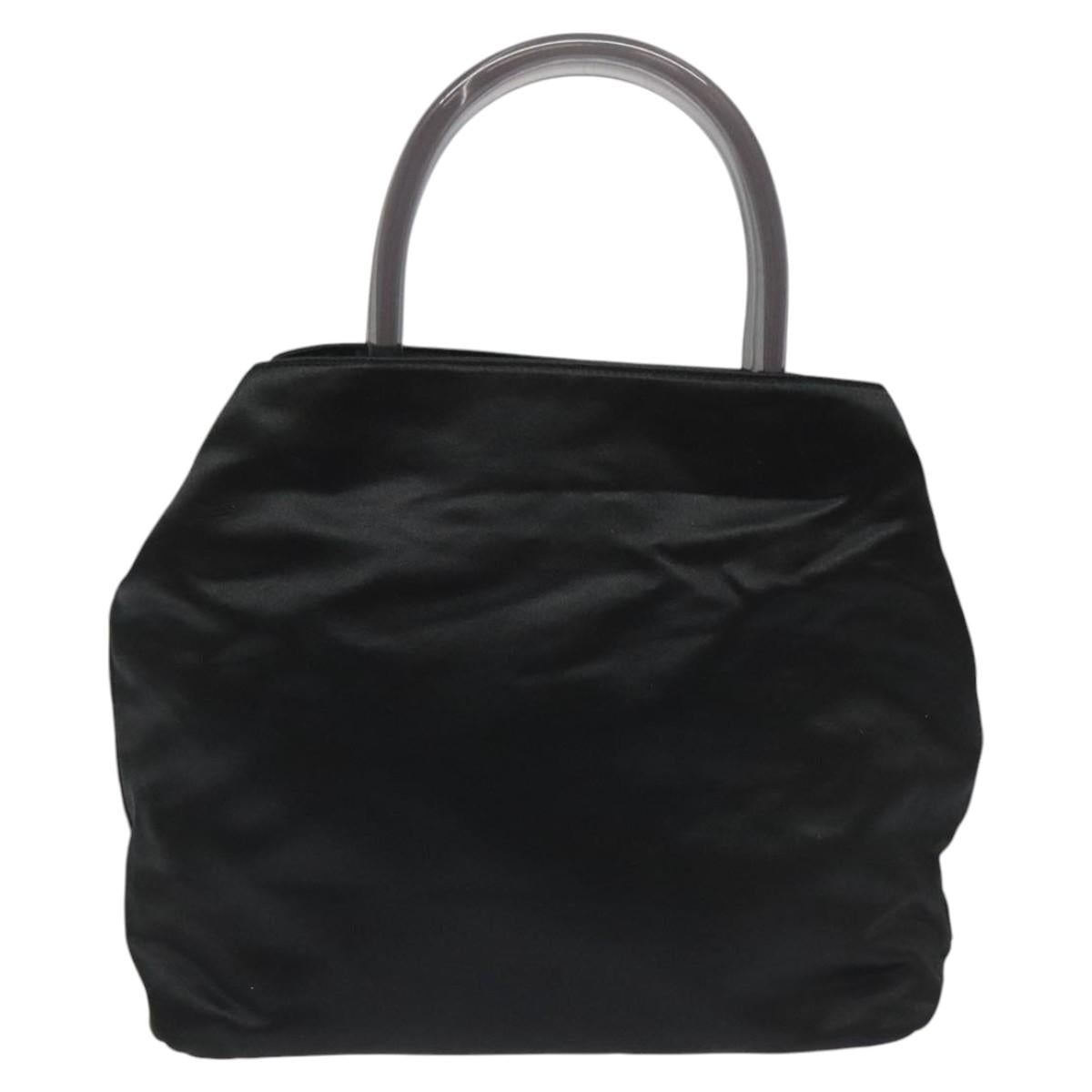 PRADA Hand Bag Satin Black Auth 115213