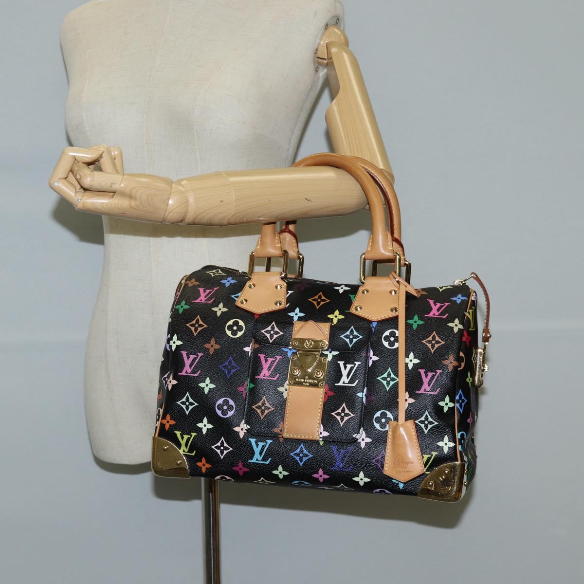 LOUIS VUITTON Monogram Multicolor Speedy 30 Hand Bag Black M92642 Auth 115220V