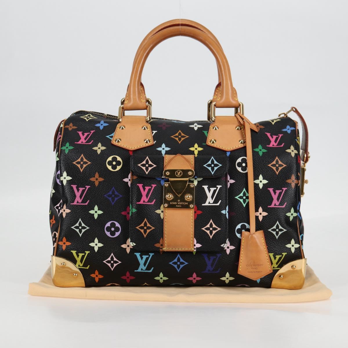 LOUIS VUITTON Monogram Multicolor Speedy 30 Hand Bag Black M92642 Auth 115220V