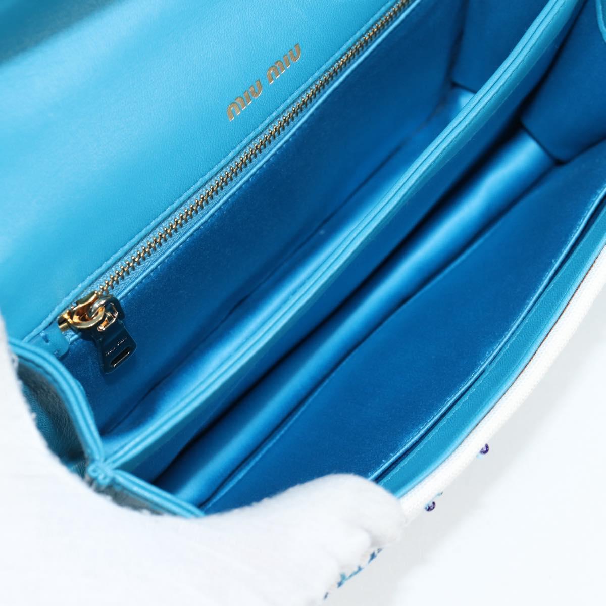 Miu Miu Chain Shoulder Bag Canvas Leather Blue Gold 5BD083 Auth 115233SM