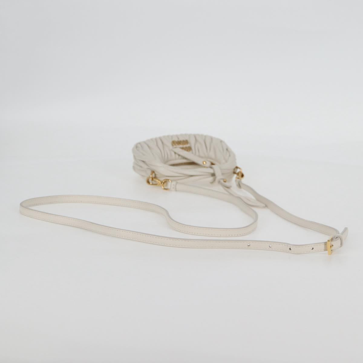 Miu Miu Matelasse Mini Shoulder Bag Leather White Gold Auth 115234SM