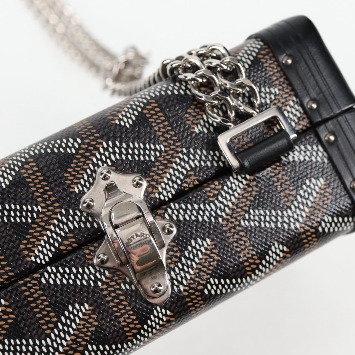 GOYARD Herringbone Chain Shoulder Bag PVC Leather Black Silver Auth 115239SM
