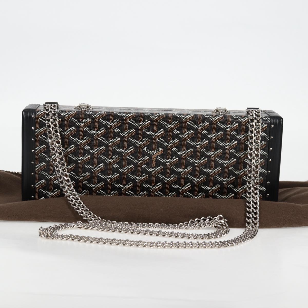 GOYARD Herringbone Chain Shoulder Bag PVC Leather Black Silver Auth 115239SM