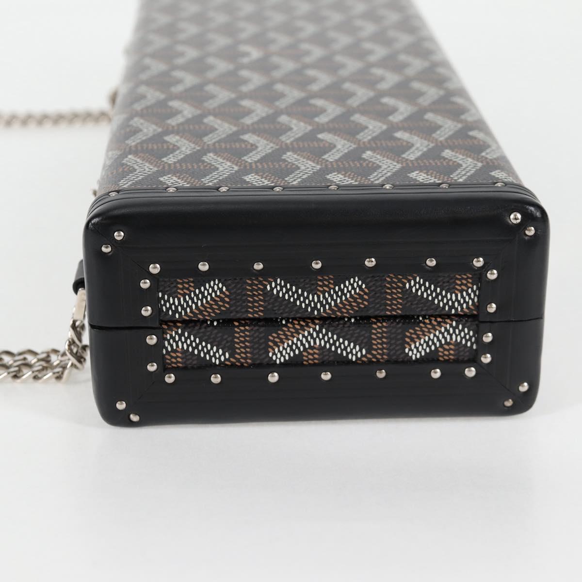 GOYARD Herringbone Chain Shoulder Bag PVC Leather Black Silver Auth 115239SM
