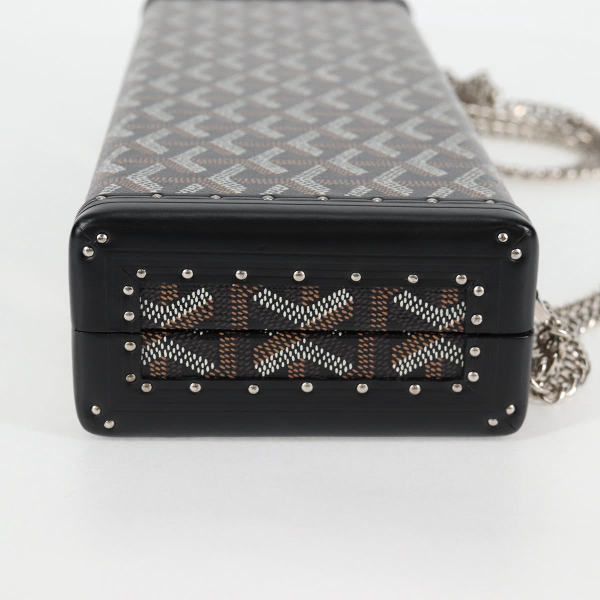 GOYARD Herringbone Chain Shoulder Bag PVC Leather Black Silver Auth 115239SM